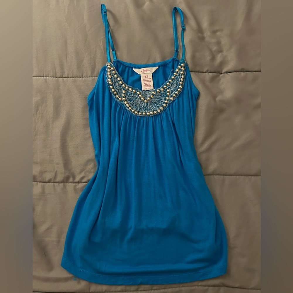 Y2K Flowy Thin Straped Beaded Top~
